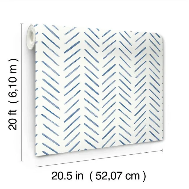 York Wallcoverings Painted Herringbone Navy Peel & Stick Wallpaper - SKU PSW1526RL