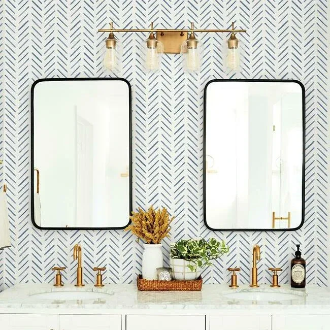 York Wallcoverings Painted Herringbone Navy Wallpaper - SKU CV4455
