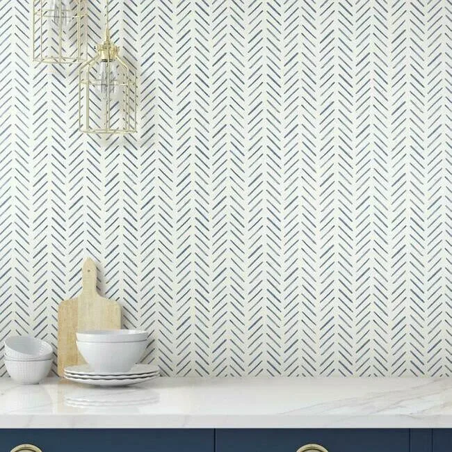 York Wallcoverings Painted Herringbone Navy Wallpaper - SKU CV4455