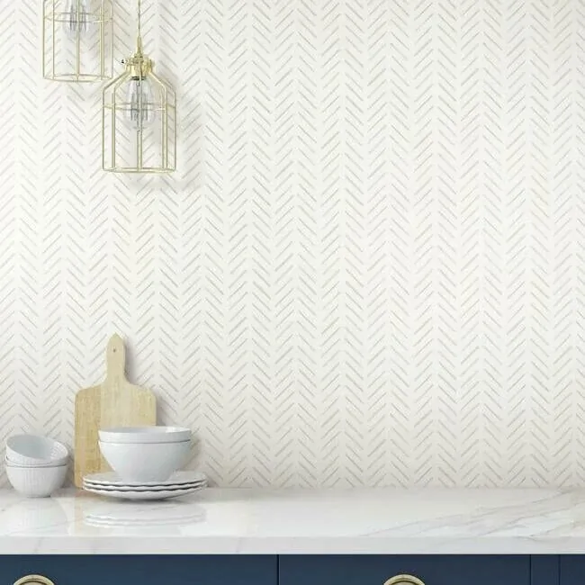 York Wallcoverings Painted Herringbone Off White Wallpaper - SKU CV4456