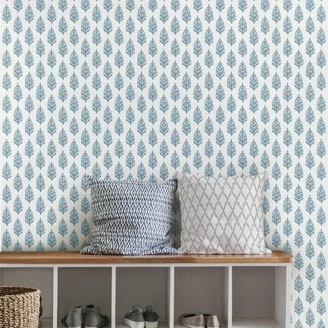 York Wallcoverings Paisley on Calico Blue Wallpaper - SKU FH4068