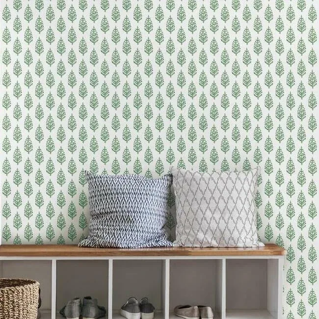York Wallcoverings Paisley on Calico Green Wallpaper - SKU FH4067