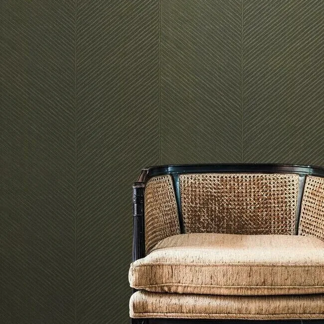 York Wallcoverings Palm Chevron Black & Gold Wallpaper - SKU TC2696