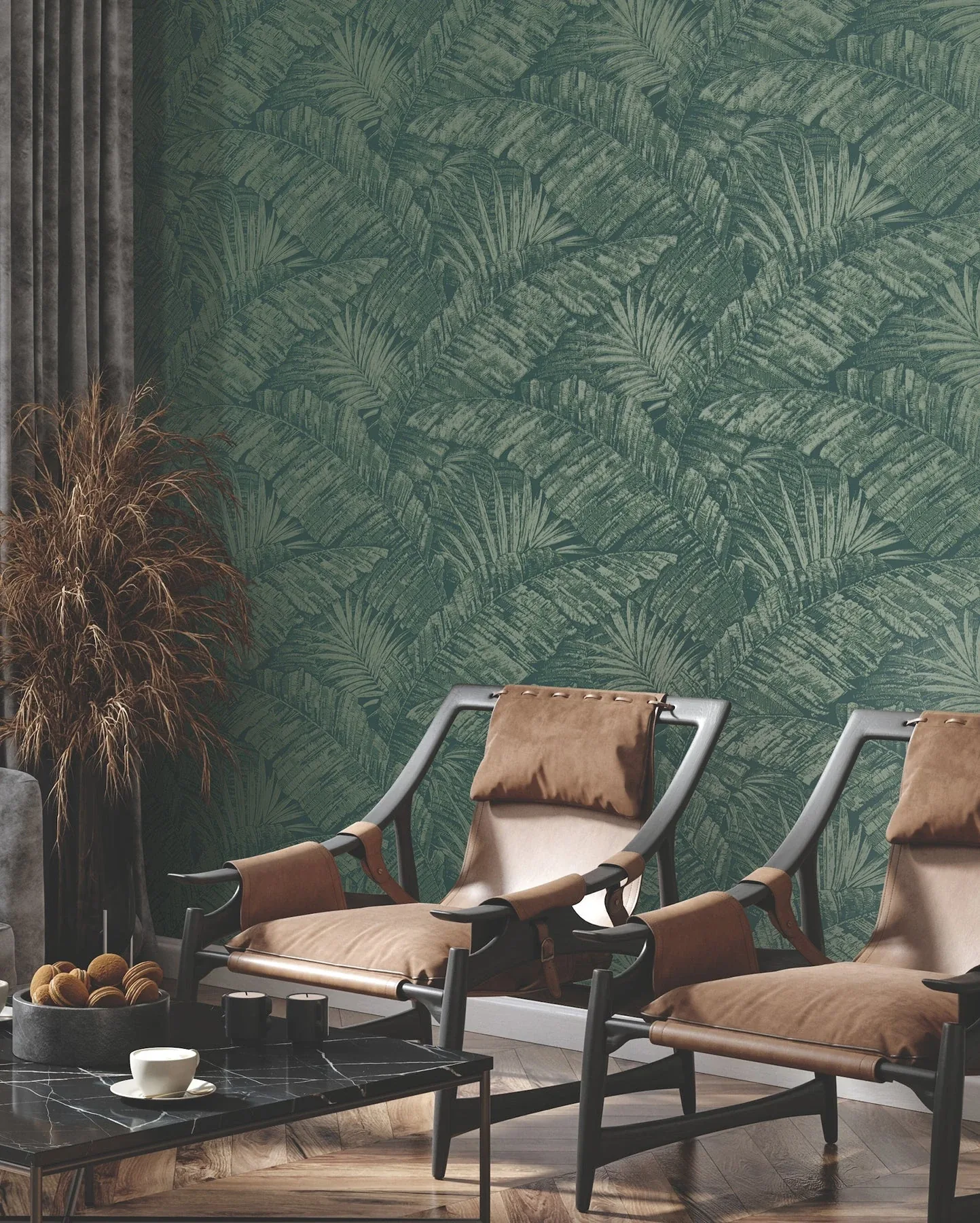 York Wallcoverings Palm Cove Toile Emerald Forest Wallpaper - SKU RT7924