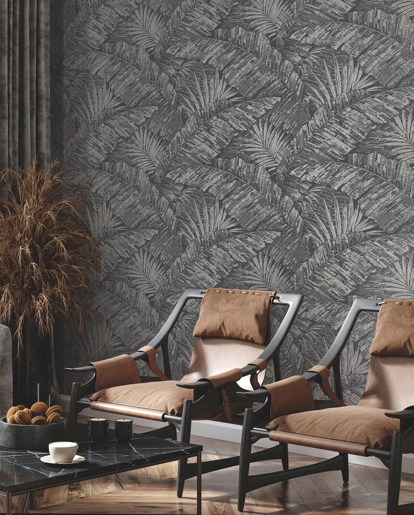 York Wallcoverings Palm Cove Toile Silver & Black Wallpaper - SKU RT7923