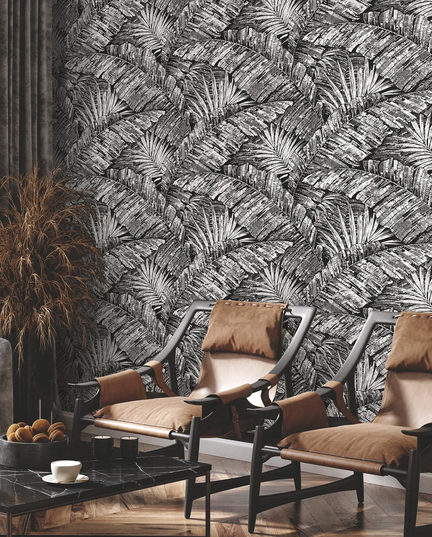 York Wallcoverings Palm Cove Toile White & Black Wallpaper - SKU RT7921