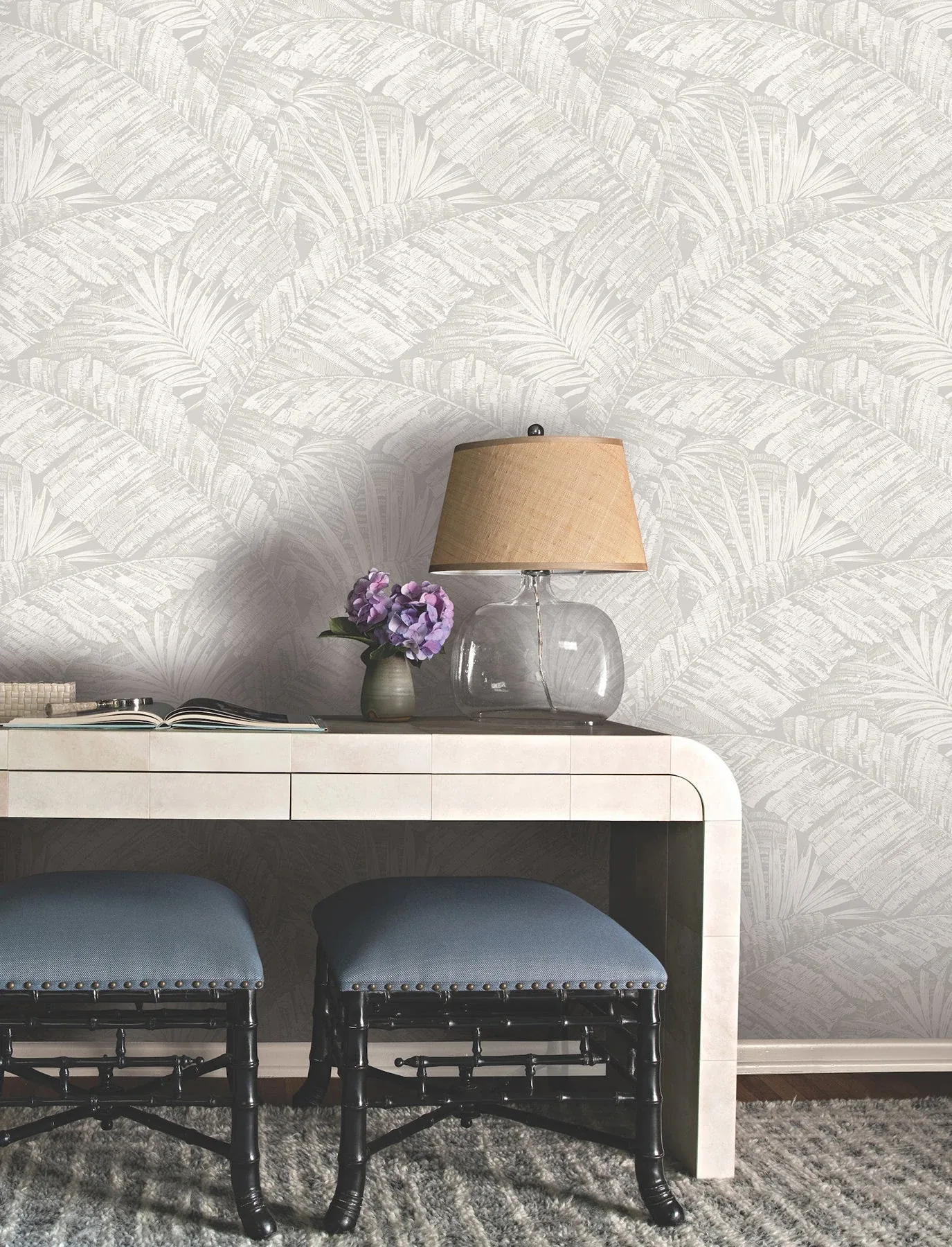 York Wallcoverings Palm Cove Toile White & Grey Wallpaper - SKU RT7922