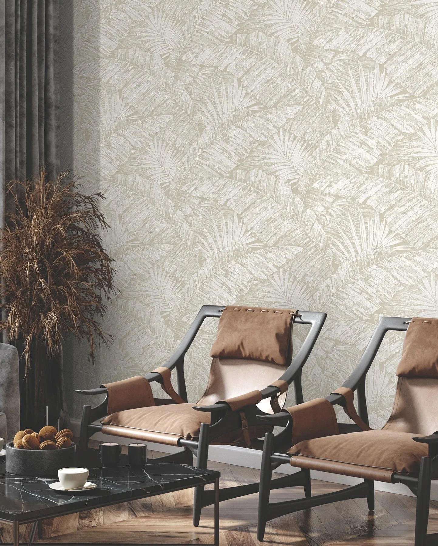 York Wallcoverings Palm Cove Toile White & Taupe Wallpaper - SKU RT7926