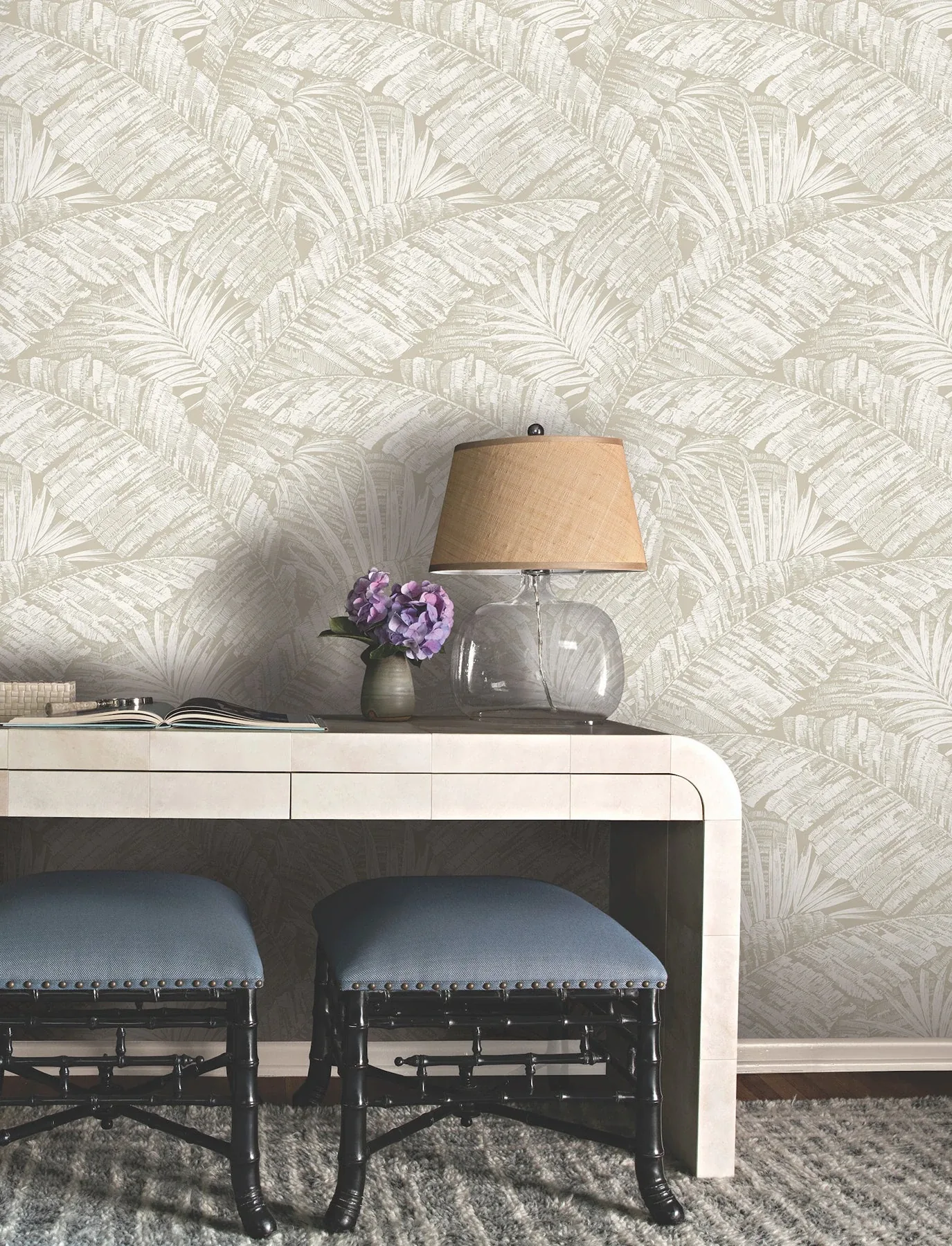 York Wallcoverings Palm Cove Toile White & Taupe Wallpaper - SKU RT7926