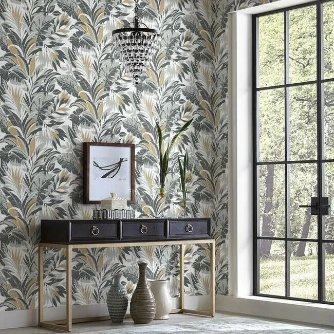 York Wallcoverings Palm Silhouette Black & Gold Wallpaper | Wallpaper Twins York Wallcoverings Palm Silhouette Black & Gold Wallpaper - SKU CY1567
