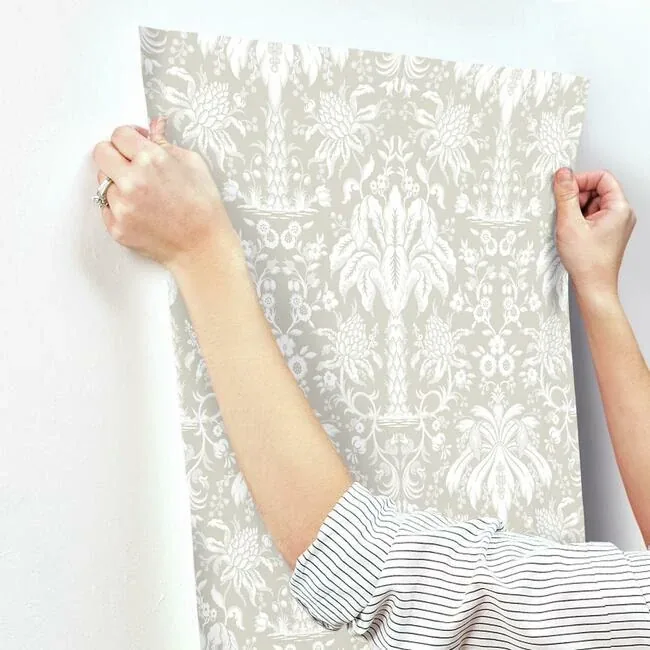 York Wallcoverings Palmetto Palm Damask Beige Wallpaper - SKU DM5013