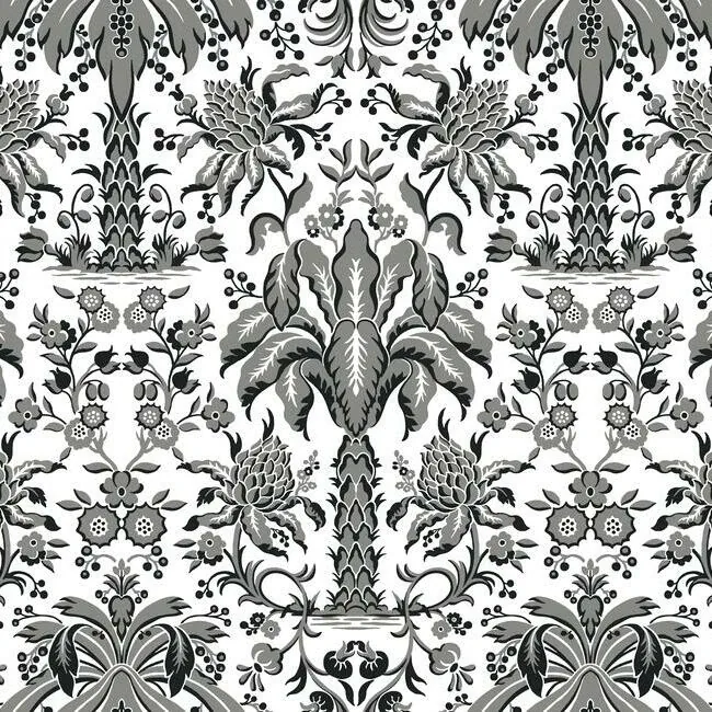DM5014 | Palmetto Palm Damask Black Wallpaper