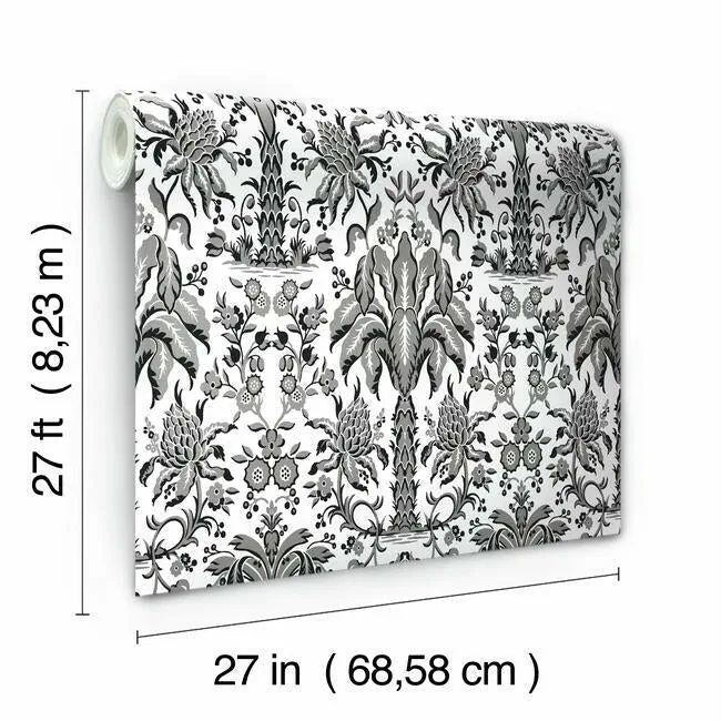 York Wallcoverings Palmetto Palm Damask Black Wallpaper - SKU DM5014
