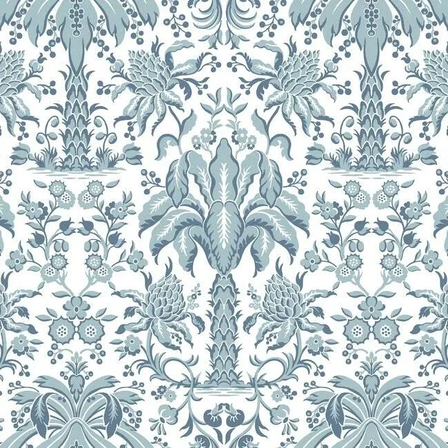 DM5012 | Palmetto Palm Damask Blue Wallpaper