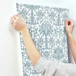 York Wallcoverings Palmetto Palm Damask Blue Wallpaper - SKU DM5012