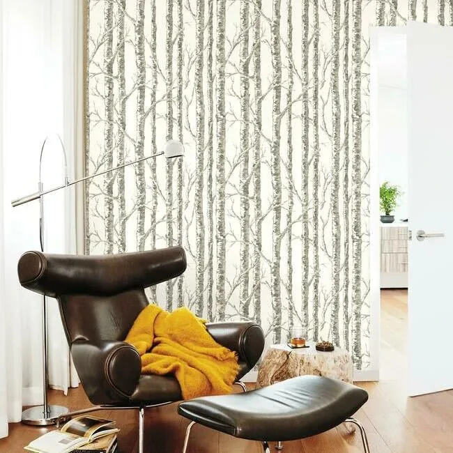 York Wallcoverings Paper Birch White & Grey Wallpaper - SKU BW3901