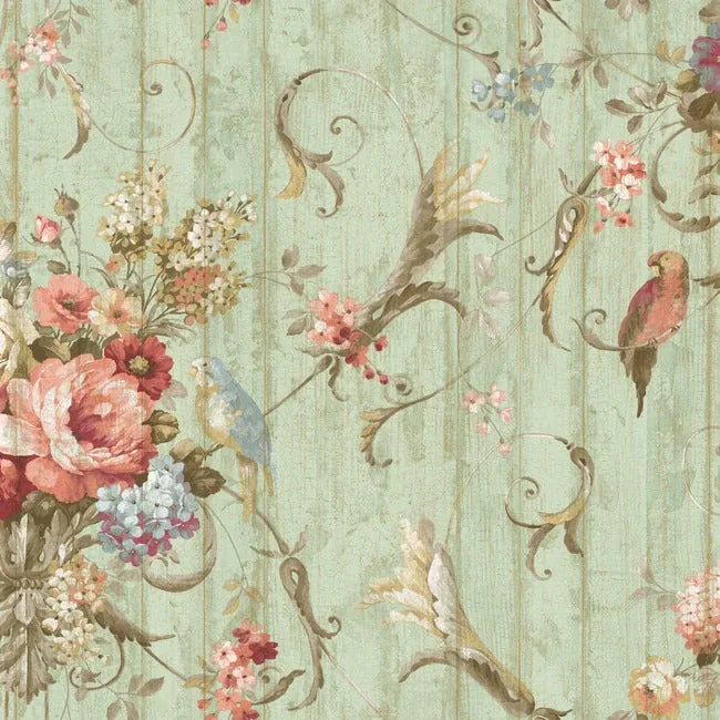 York Wallcoverings Parrots with Floral Bouquets Blue Wallpaper - SKU HA1326