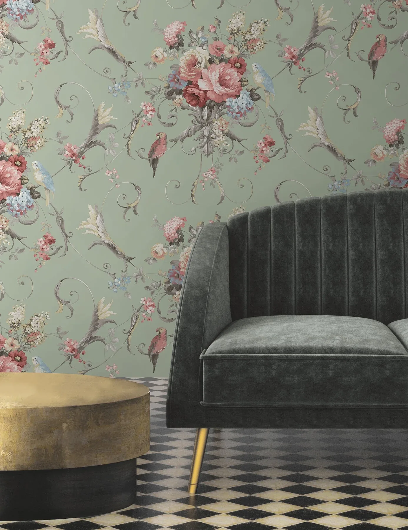 York Wallcoverings Parrots with Floral Bouquets Eucalyptus Peel & Stick Wallpaper - SKU PSW1361RL