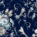 York Wallcoverings Parrots with Floral Bouquets Navy Peel & Stick Wallpaper | Wallpaper Twins York Wallcoverings Parrots with Floral Bouquets Navy Peel & Stick Wallpaper - SKU PSW1360RL
