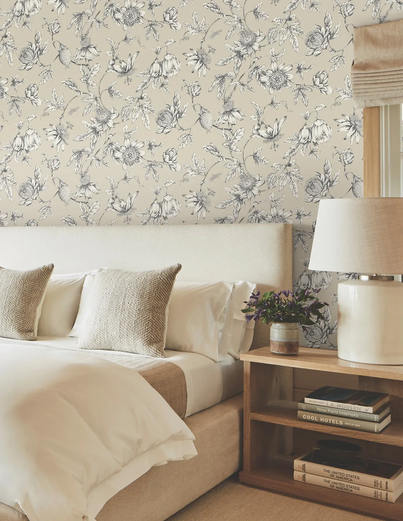 York Wallcoverings Passion Flower Toile Beige Wallpaper - SKU RT7854