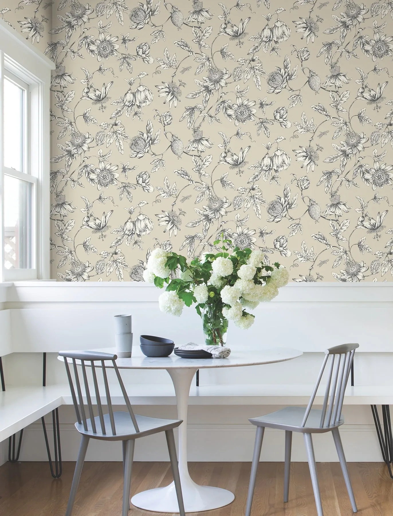 York Wallcoverings Passion Flower Toile Beige Wallpaper - SKU RT7854