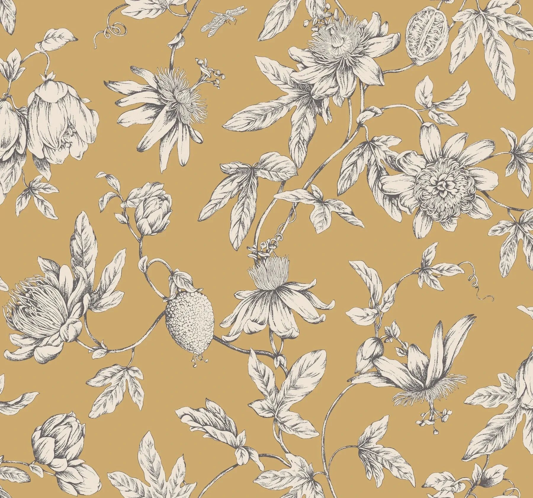 RT7855 | Passion Flower Toile Harvest Wallpaper