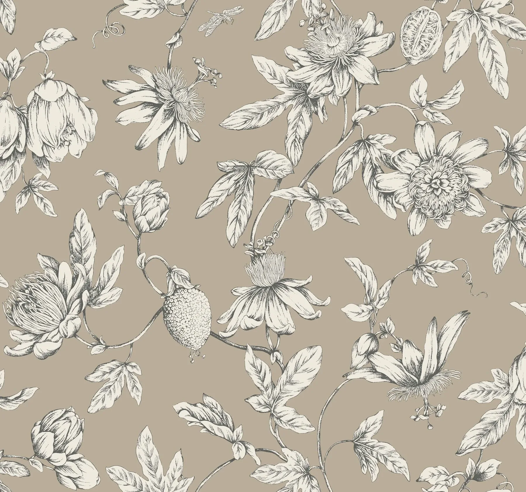 RT7852 | Passion Flower Toile Linen Wallpaper
