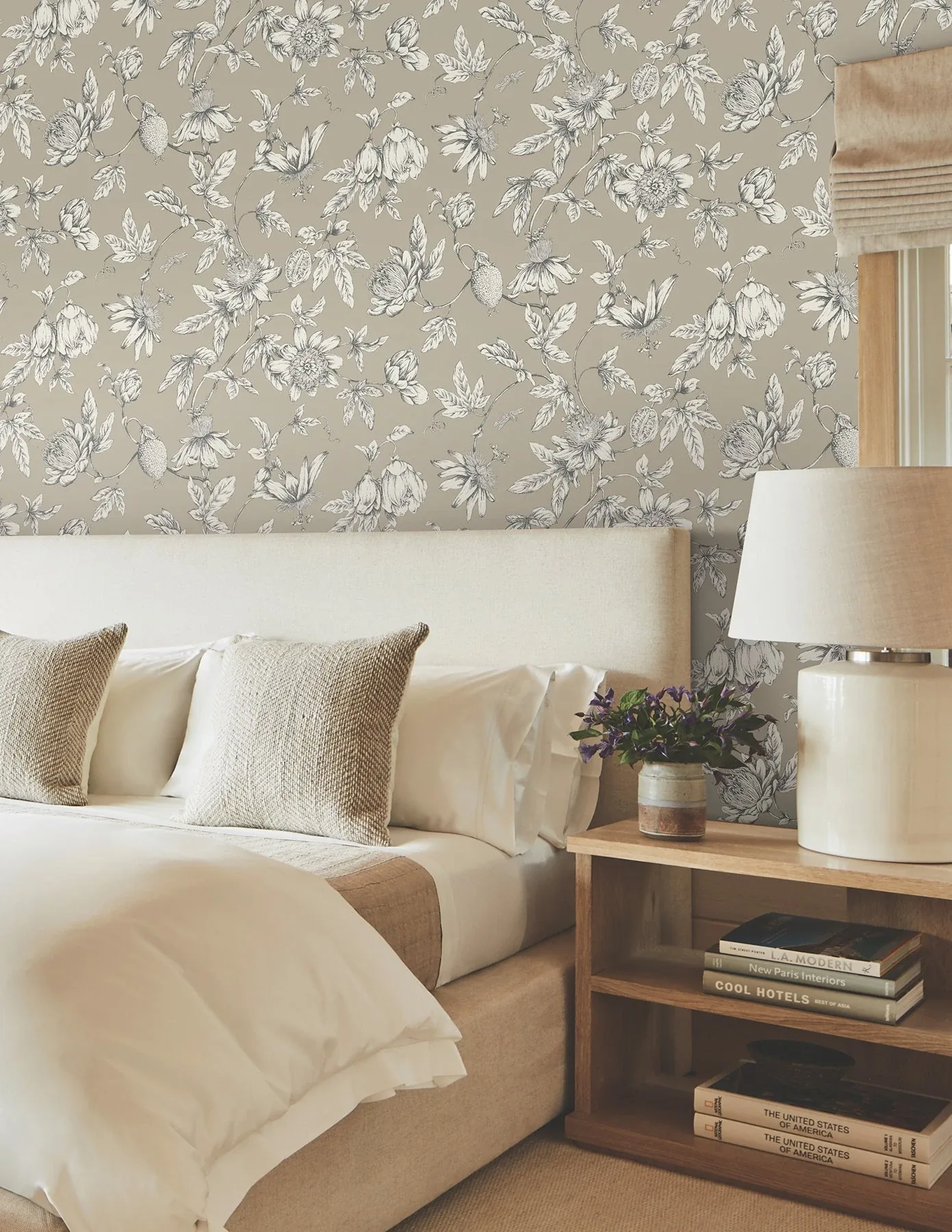 York Wallcoverings Passion Flower Toile Linen Wallpaper | Wallpaper Twins York Wallcoverings Passion Flower Toile Linen Wallpaper - SKU RT7852