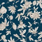 York Wallcoverings Passion Flower Toile Navy Wallpaper - SKU RT7856