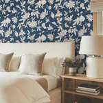 York Wallcoverings Passion Flower Toile Navy Wallpaper - SKU RT7856