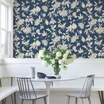 York Wallcoverings Passion Flower Toile Navy Wallpaper - SKU RT7856