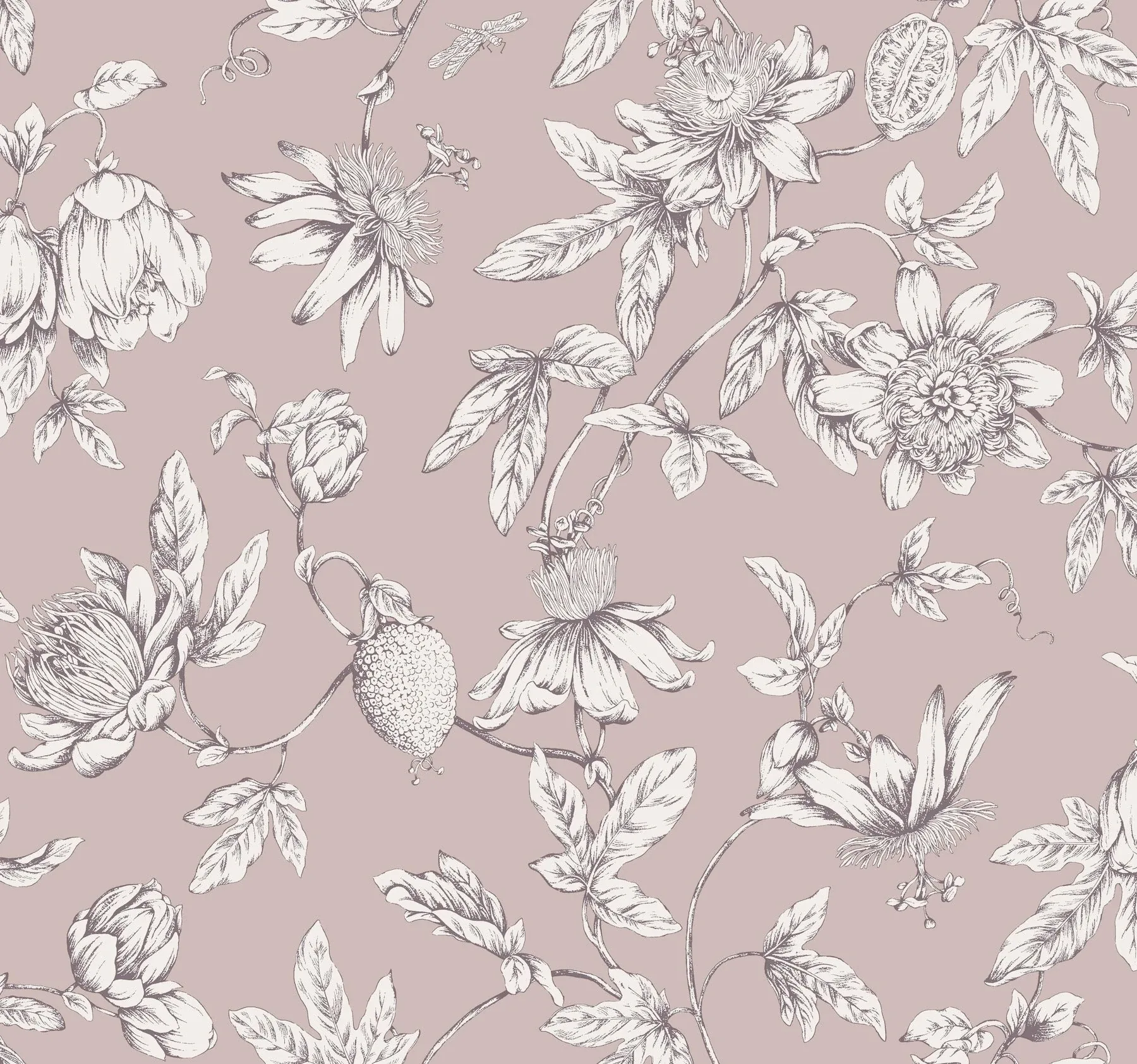 RT7851 | Passion Flower Toile Orchid Wallpaper