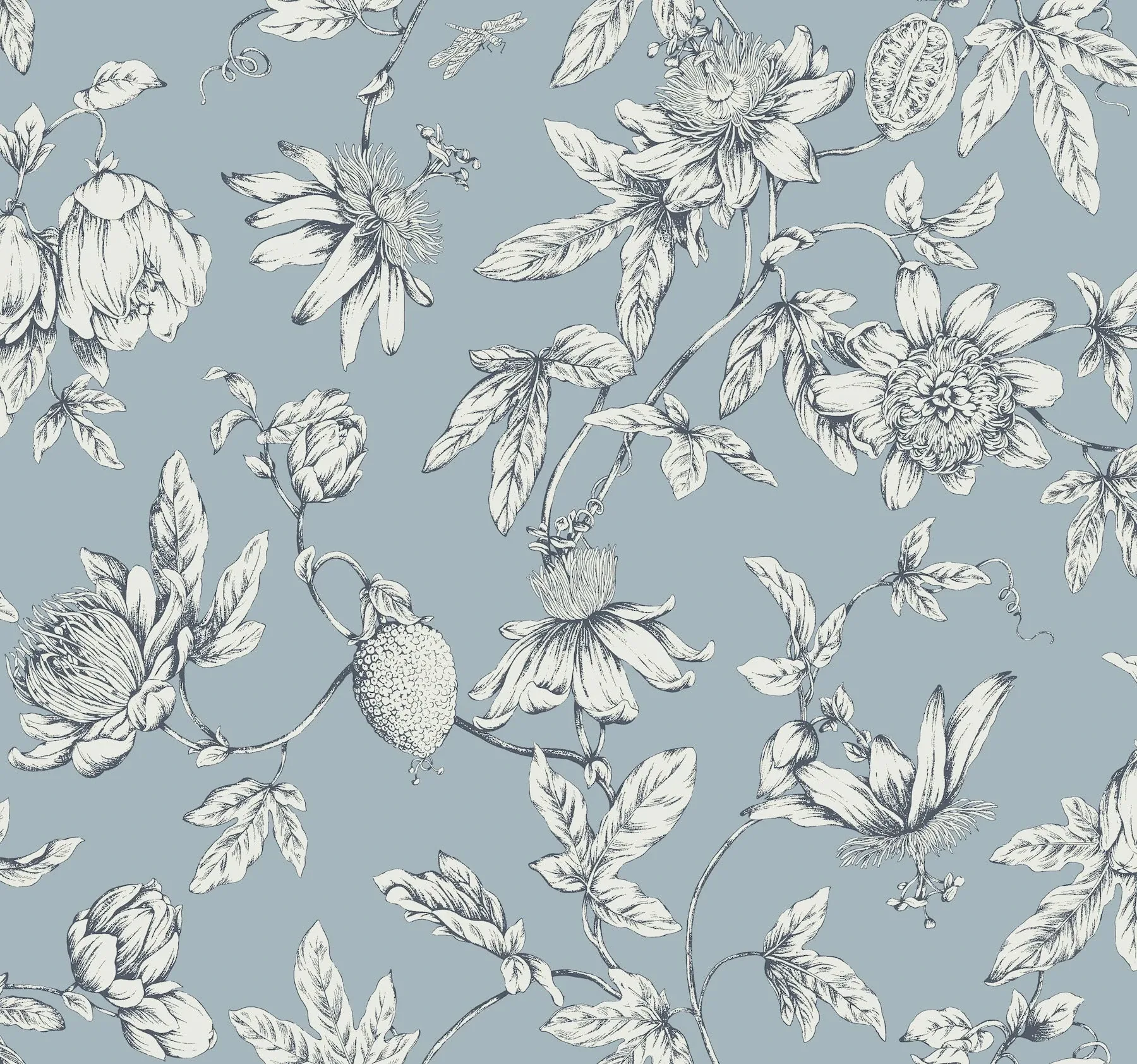 RT7853 | Passion Flower Toile Sky Blue Wallpaper