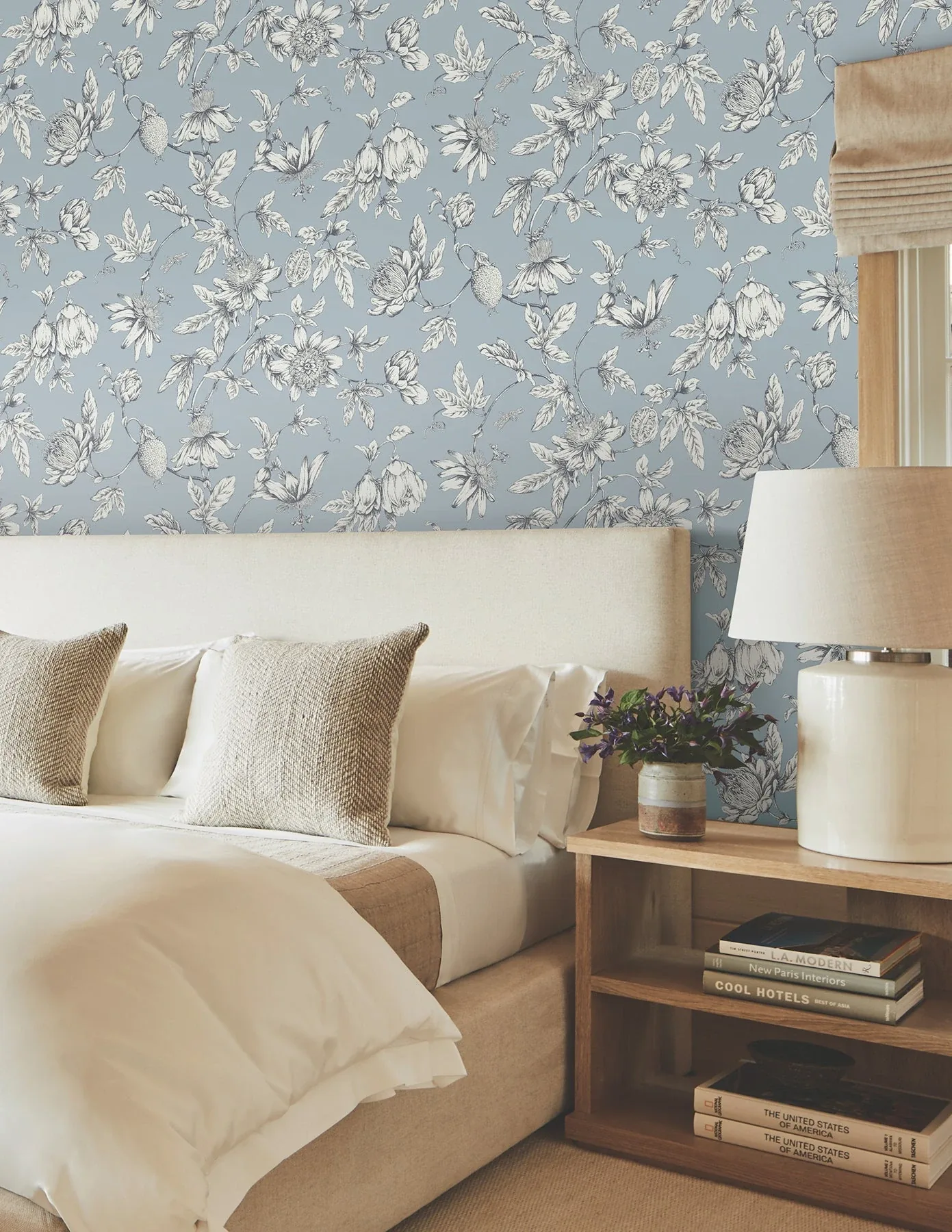 York Wallcoverings Passion Flower Toile Sky Blue Wallpaper | Wallpaper Twins York Wallcoverings Passion Flower Toile Sky Blue Wallpaper - SKU RT7853