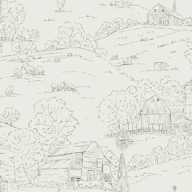 York Wallcoverings Pasture Toile Beige & Grey Wallpaper - SKU FH4033