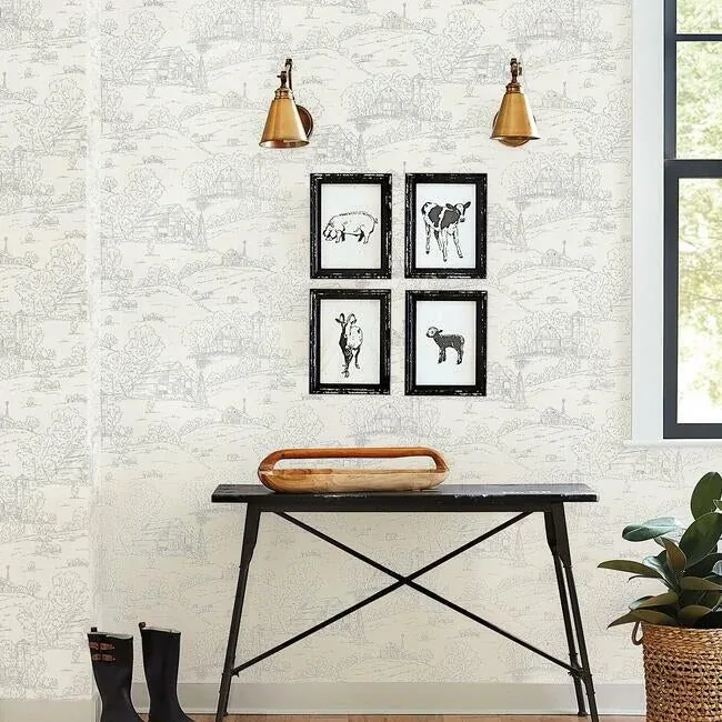York Wallcoverings Pasture Toile Beige & Grey Wallpaper - SKU FH4033