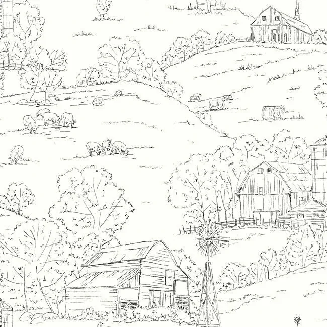 FH4031 | Pasture Toile Black & White Wallpaper