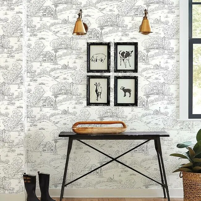 York Wallcoverings Pasture Toile Black & White Wallpaper - SKU FH4031