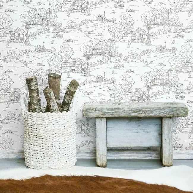 York Wallcoverings Pasture Toile Black & White Wallpaper - SKU FH4031
