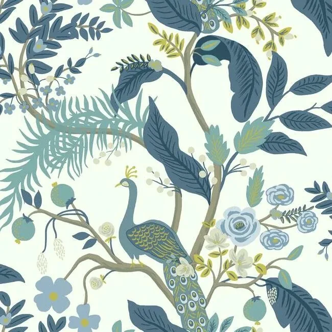 RI5173 | Peacock Blue & White Wallpaper