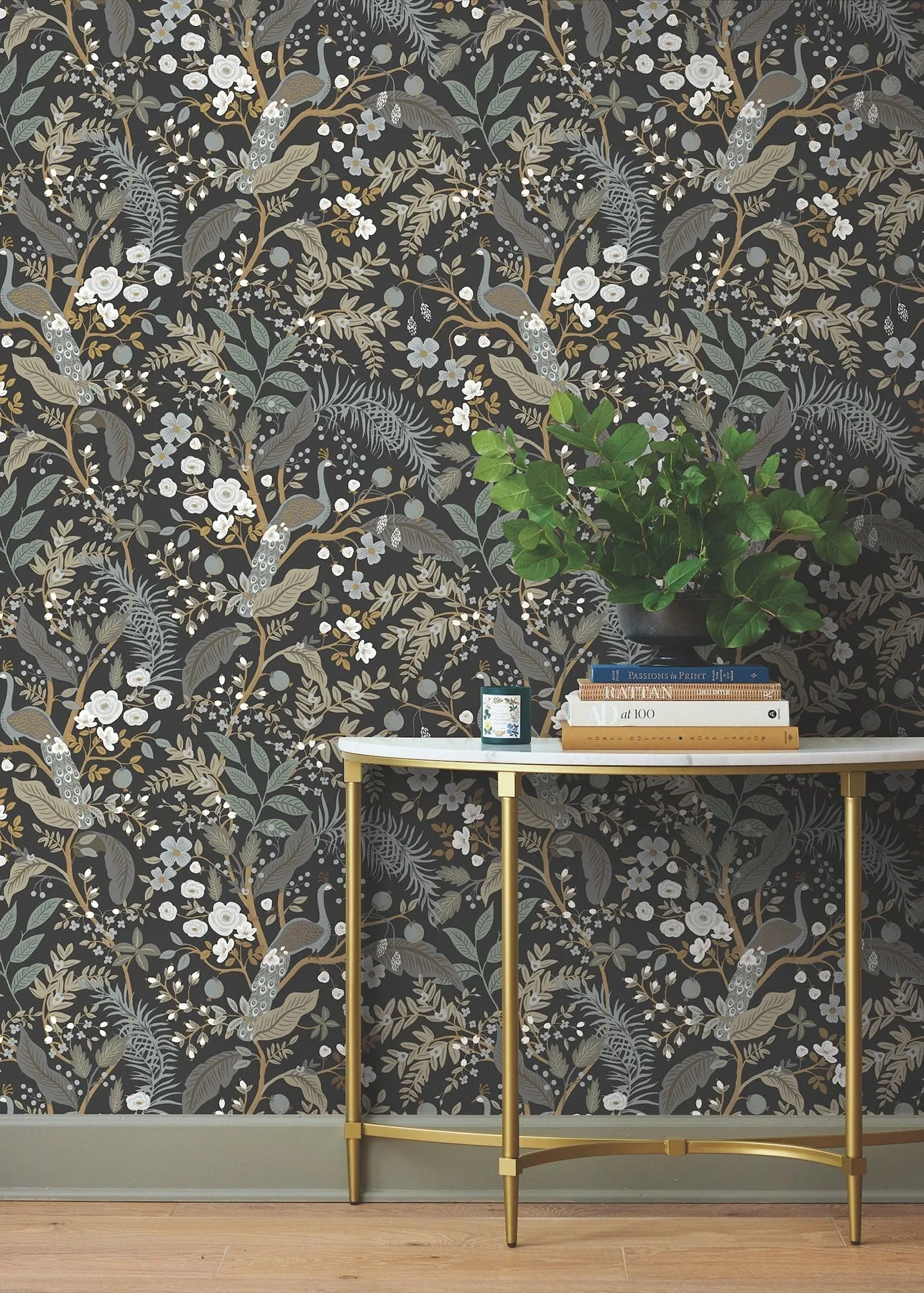 York Wallcoverings Peacock Garden Black Peel & Stick Wallpaper - SKU PSW1537RL