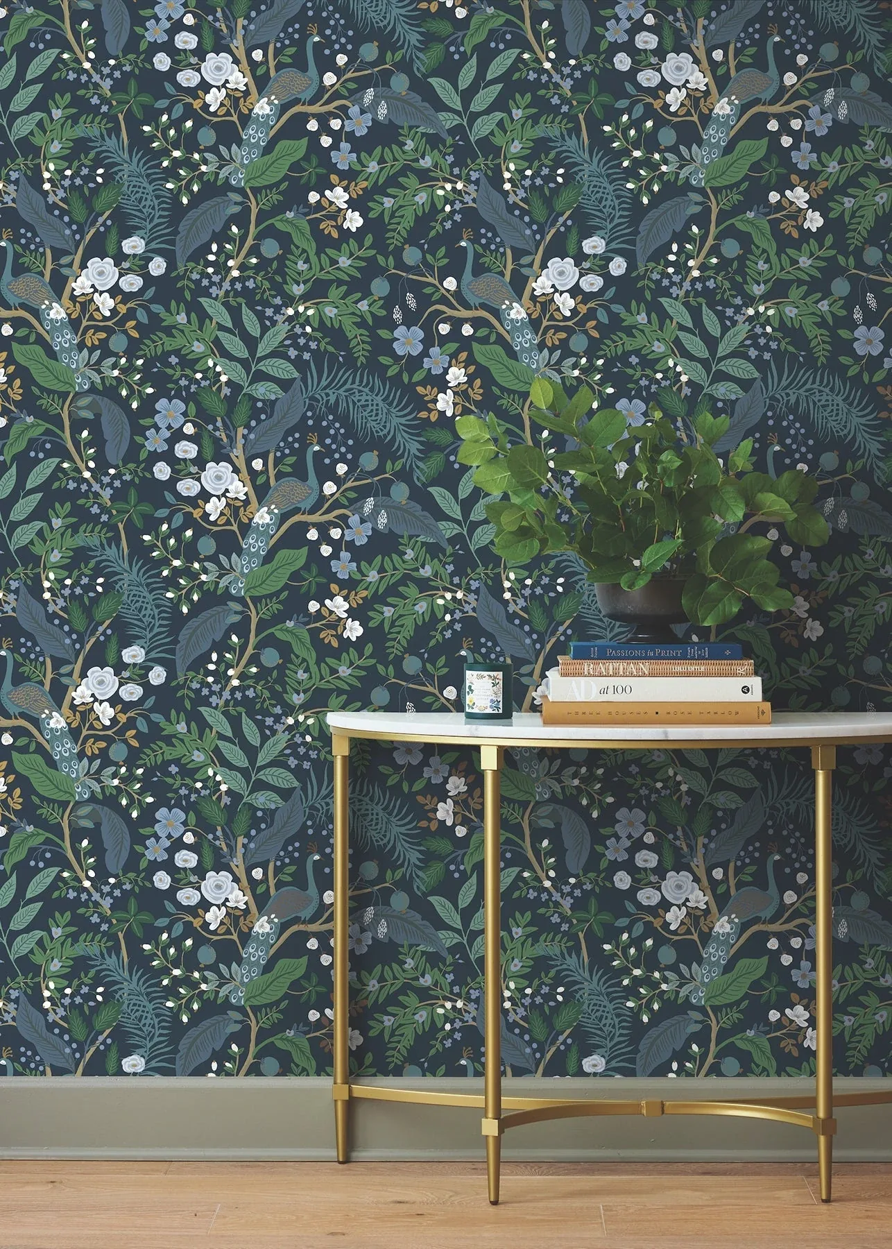 York Wallcoverings Peacock Garden Navy Peel & Stick Wallpaper - SKU PSW1536RL
