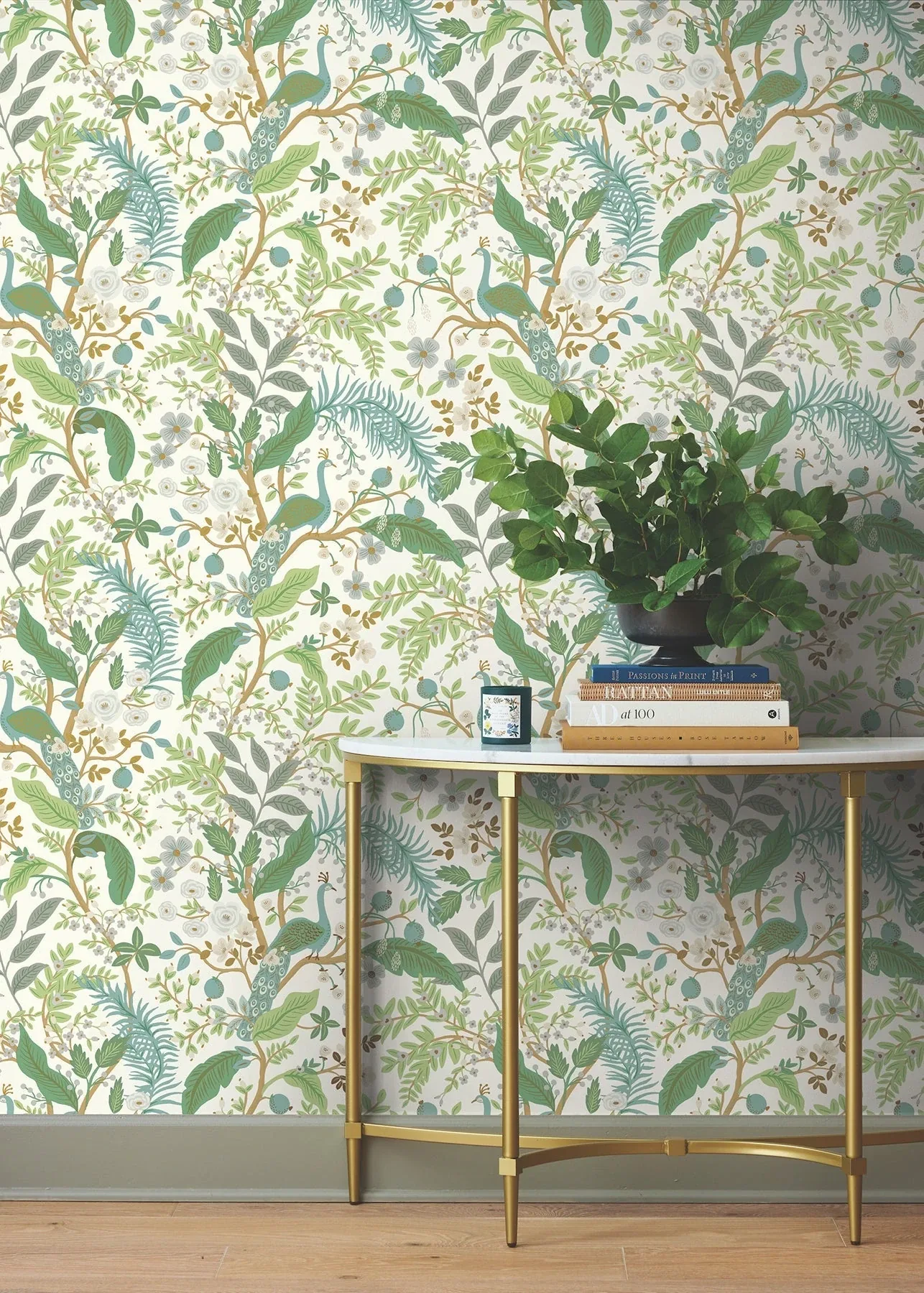 York Wallcoverings Peacock Garden White Peel & Stick Wallpaper - SKU PSW1539RL