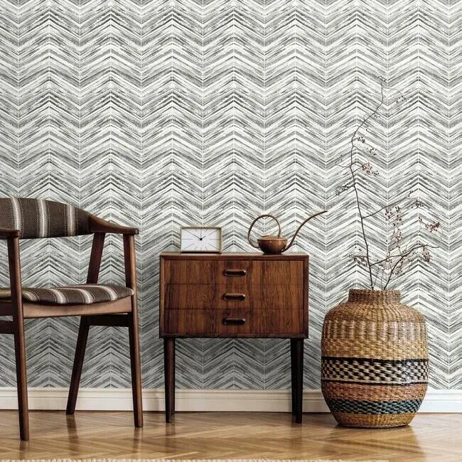 York Wallcoverings Petite Watercolor Chevron Black & White Wallpaper - SKU BW3911
