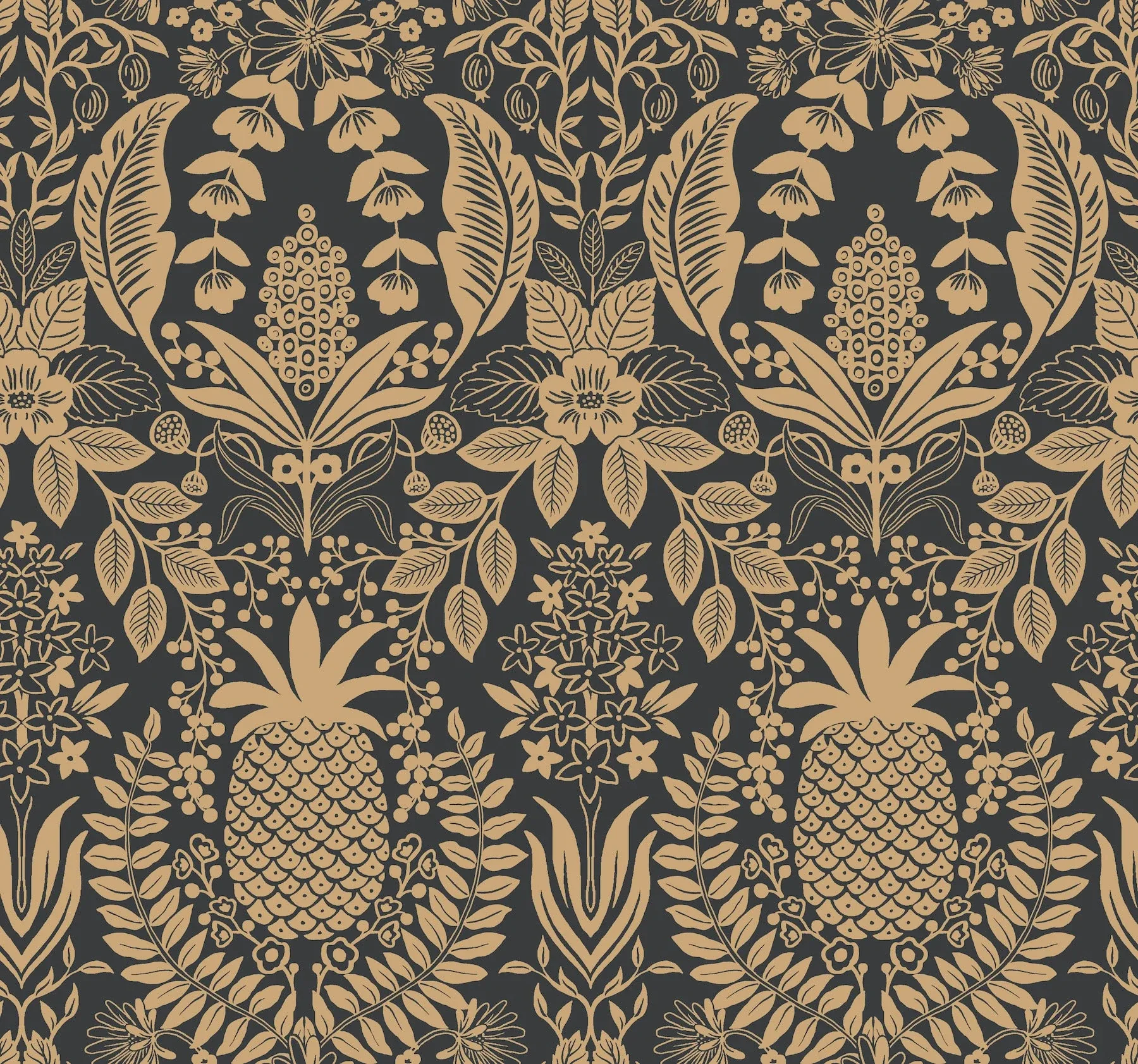 York Wallcoverings Pineapple Damask Black Wallpaper - SKU RF7483
