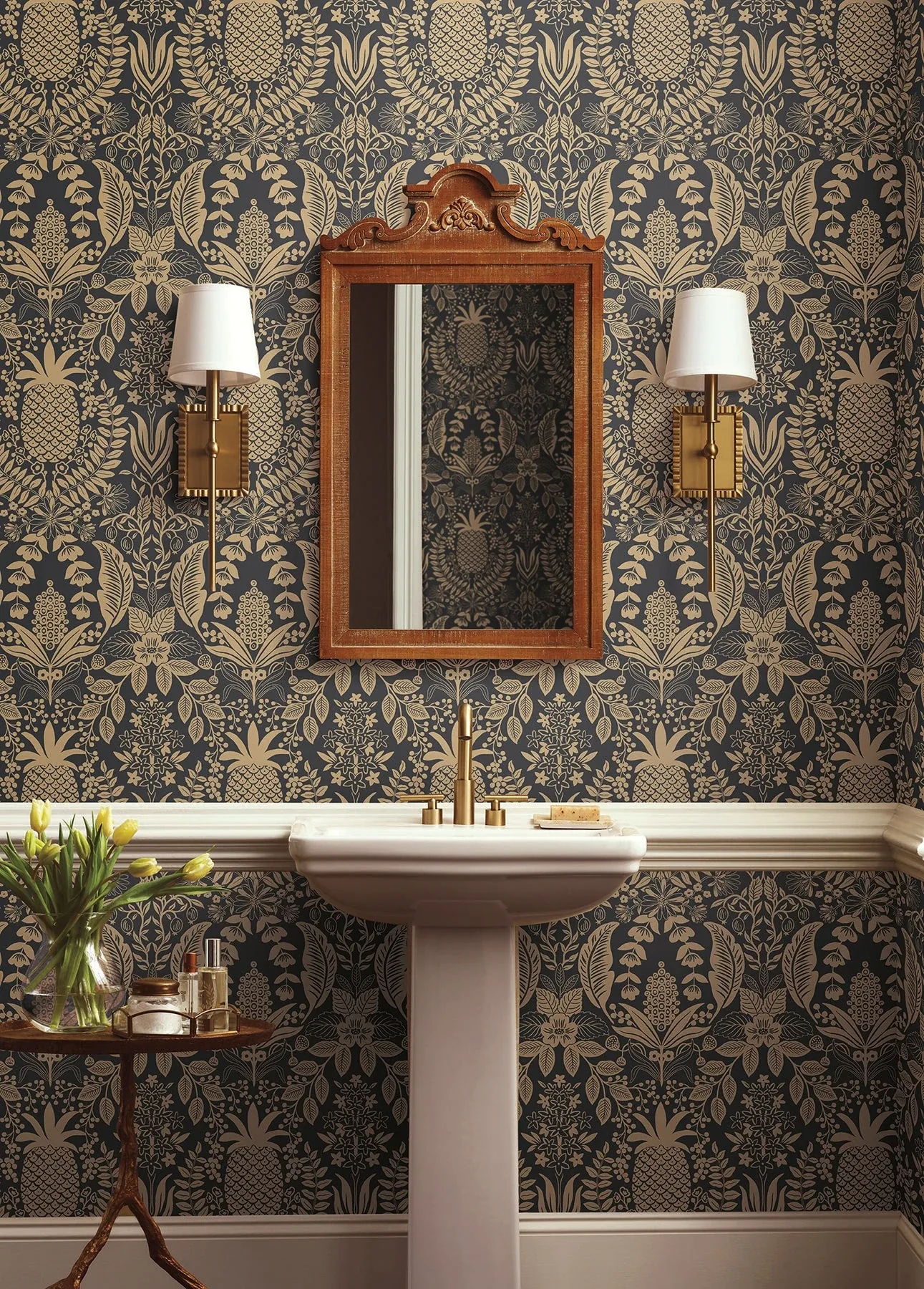 York Wallcoverings Pineapple Damask Black Wallpaper | Wallpaper Twins York Wallcoverings Pineapple Damask Black Wallpaper - SKU RF7483