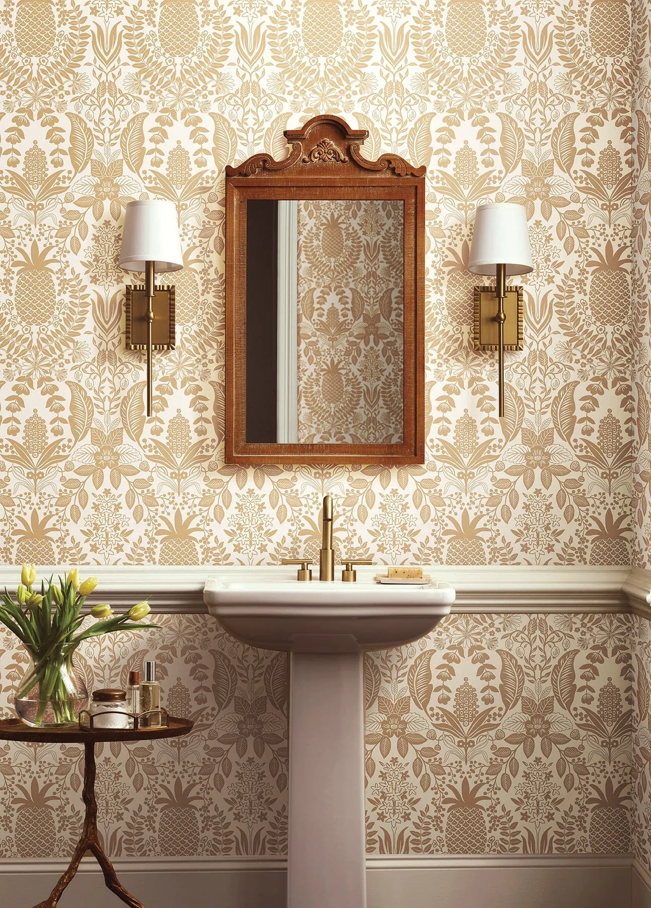 York Wallcoverings Pineapple Damask Gold Wallpaper - SKU RF7482