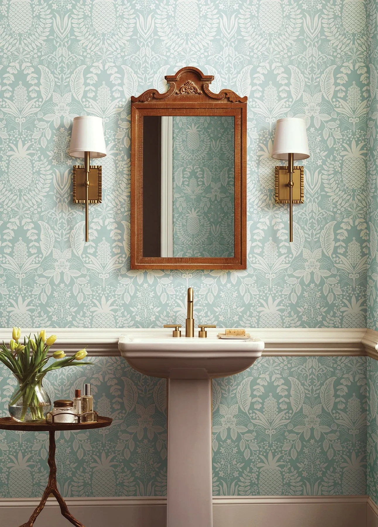 York Wallcoverings Pineapple Damask Light Blue Wallpaper - SKU RF7484