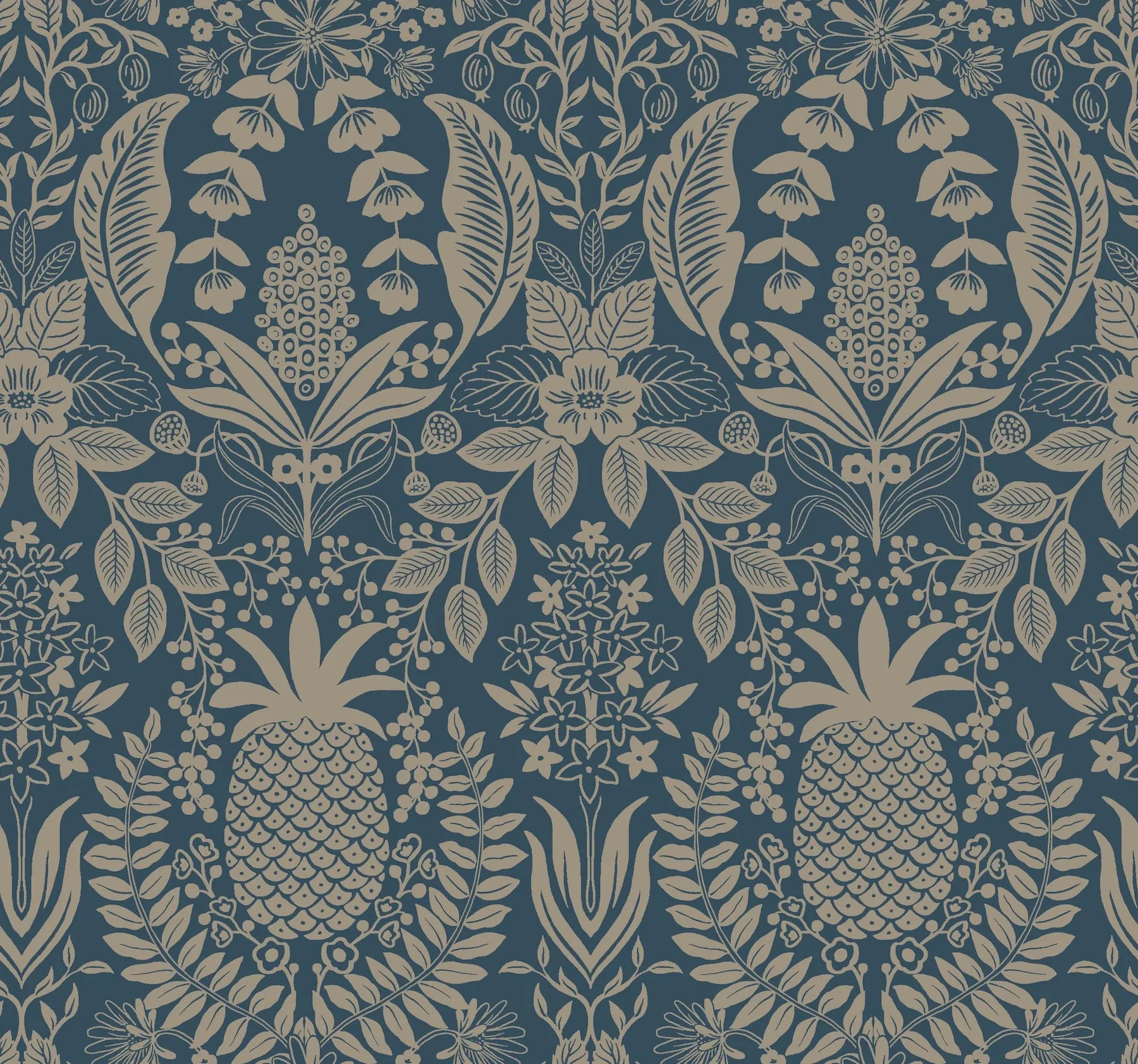 RF7486 | Pineapple Damask Navy Wallpaper