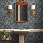 York Wallcoverings Pineapple Damask Navy Wallpaper - SKU RF7486